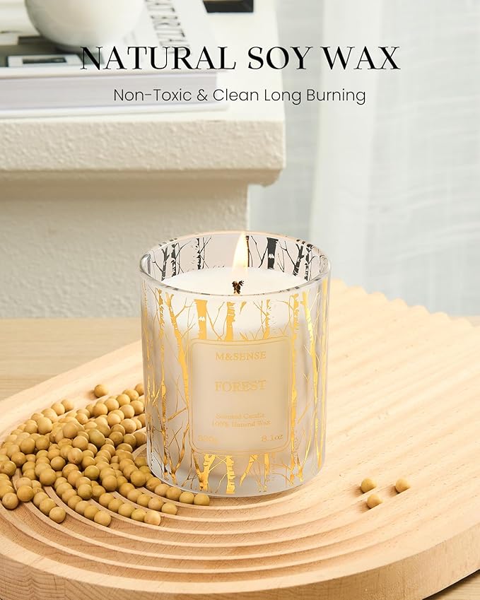 M&SENSE Forest Scented Vegan Soy Candles, 8.1oz 42-Hour Slow Burning Non Toxic, Winter Aromatherapy Candle for Bathtub Calming, Home Fragrance Housewarming New Year Gifts