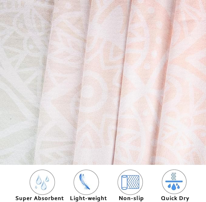 Colorful Star Large Yoga Towel with Corner Pockets, Non Slip Grip Dots Sweat Absorbent Hot Yoga Mat Towels, Yoga Blankets with Travel Bag, Mat Cover for Workout, Gym, Fitness - 74"x26", Pink Mandala
