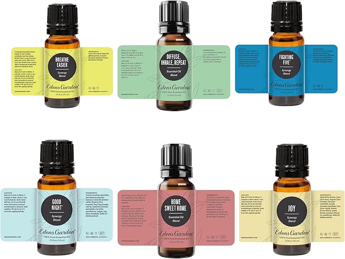 Edens Garden Top Essential Oil Blends 6 Set – 100% Pure Therapeutic Grade, Undiluted Natural Aromatherapy Oils for Diffusers & Home – Includes Fighting Five, Good Night & Joy, 10 ml/ 6 Pack