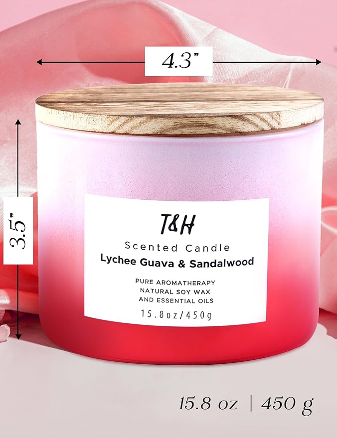 Lychee Guava Sandalwood 3-Wick Soy Scented Candle, 15.8 oz Large | Tropical Fruity Candle for Home | Aromatherapy Candle | Highly Scented, Clean Burning, Long Lasting