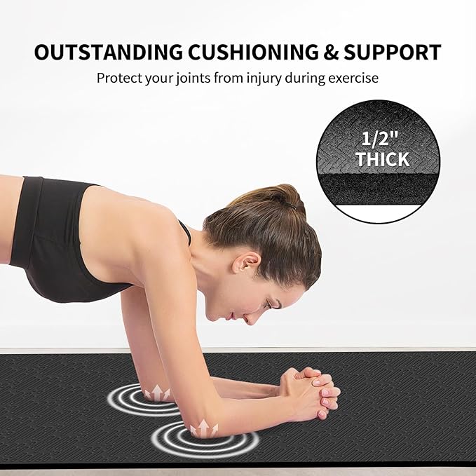 Hatha Yoga Extra Long TPE Yoga Mat 79" x 40” x 1/2" Thick Non-slip Exercise Mat for Home Gym Use, Yoga, Pilates, Fitness & Workouts