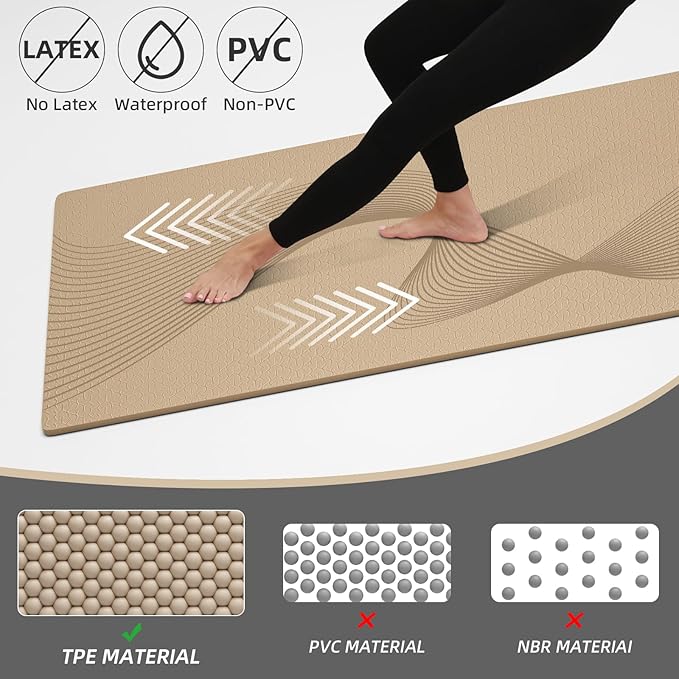 ILILI Yoga Mat, 72x25×0.3 Inch, Non-Slip, TPE Exercise Mat, Tear-Resistant, Fitness Yoga Mat with Carrying Strap, Ideal for Yoga, Pilates, Home Workouts, Stretching & All Fitness Routines