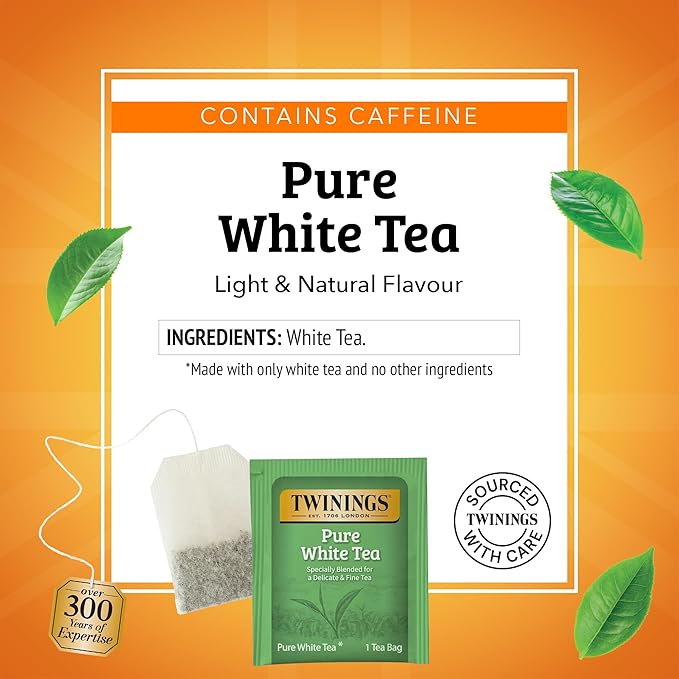 Twinings Pure White Tea Individually Wrapped Bags, 20 Count (Pack of 6), Light & Fresh, Caffeinated, Enjoy Hot or Iced, 120 Teabags