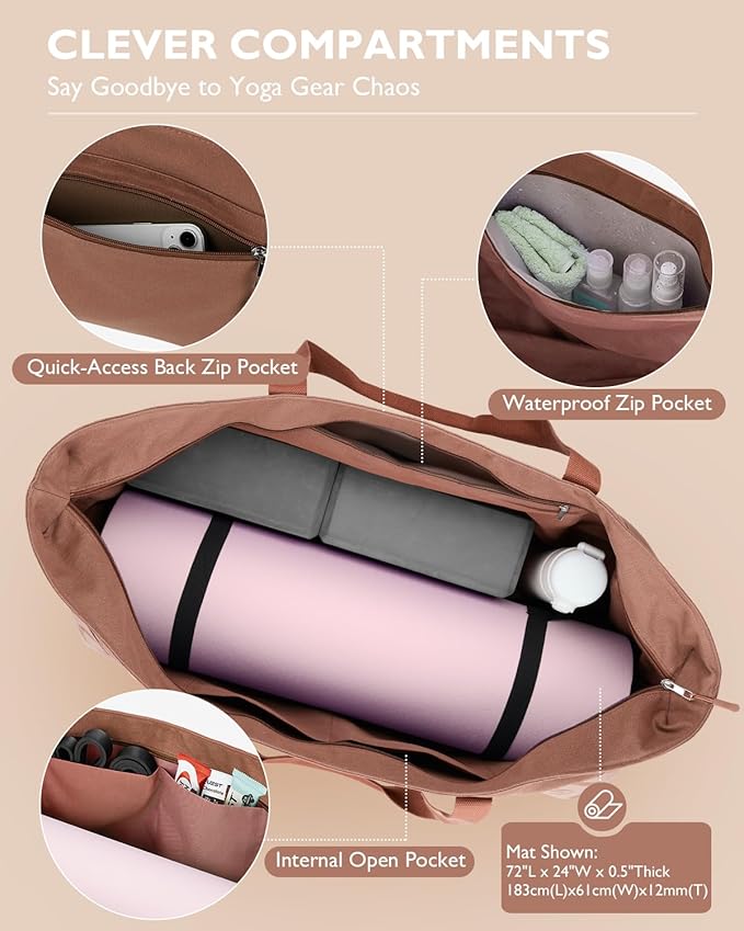 Gonex Yoga Mat Bag, Extra Large Canvas Gym Bag with Waterproof Pocket Metal Zipper, Fits Mat & Blocks, Stylish Yoga Mat Carrier for Women, Ideal for Yoga, Pilates, Workout, Travel