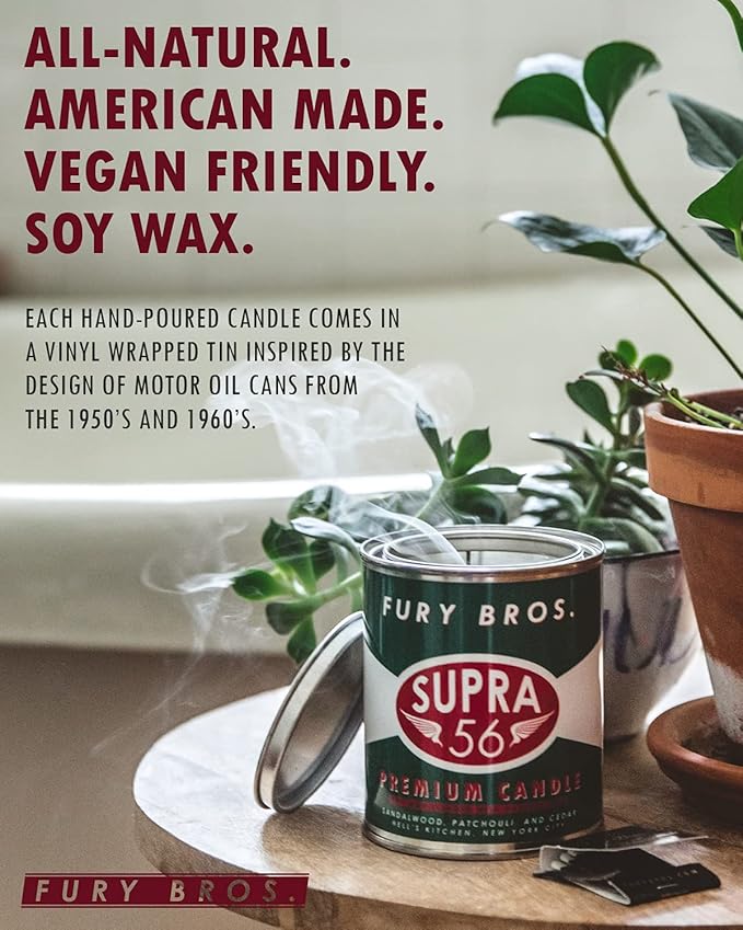 Long-Burning, One-Pint Premium Candles for Men | Vintage Inspired Oil Can Design | Arrowhead - Smoked Tonka & Pipe Tobacco | Soy Wax, Vegan Friendly, Made in The USA | Fury Bros. | Classically Cool