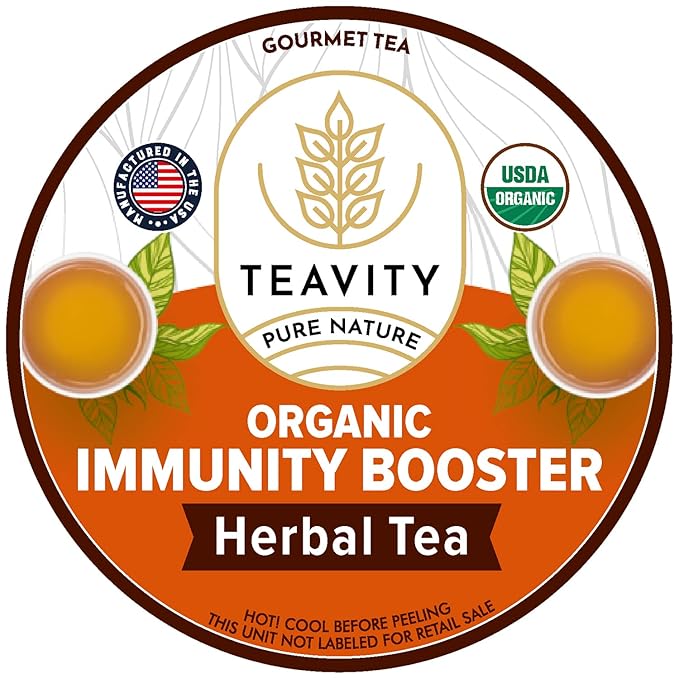 Organic Ginger Tea Pod with Echinacea, Turmeric, and Licorice for Keurig, Decaf by Teavity (12 Tea Pods)