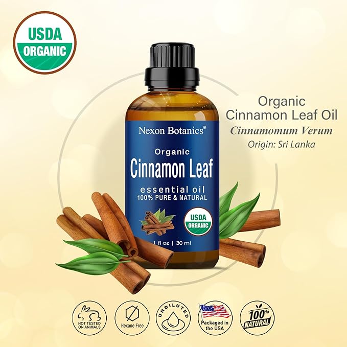 Organic Cinnamon Essential Oil 30 ml - Pure, Natural Oils for Aromatherapy, Diffusers, DIY, Candle and Soap Making Scent - Nexon Botanics