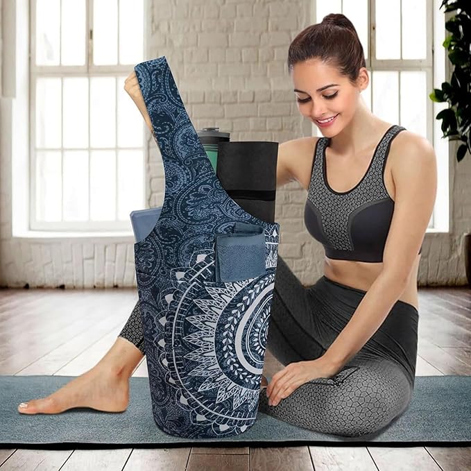saniwu Yoga Mat Bag Carrier for Women with Side Large Pocket Durable Linen Workout Gym Travel Storage Pilates Mats