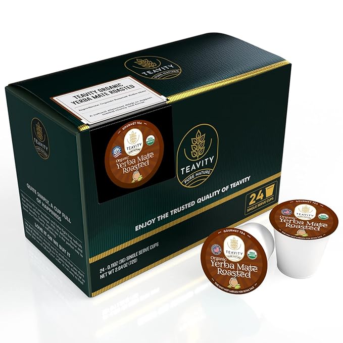 Organic Yerba Roasted Mate Tea Pods for Keurig by Teavity (24 Tea Pods)