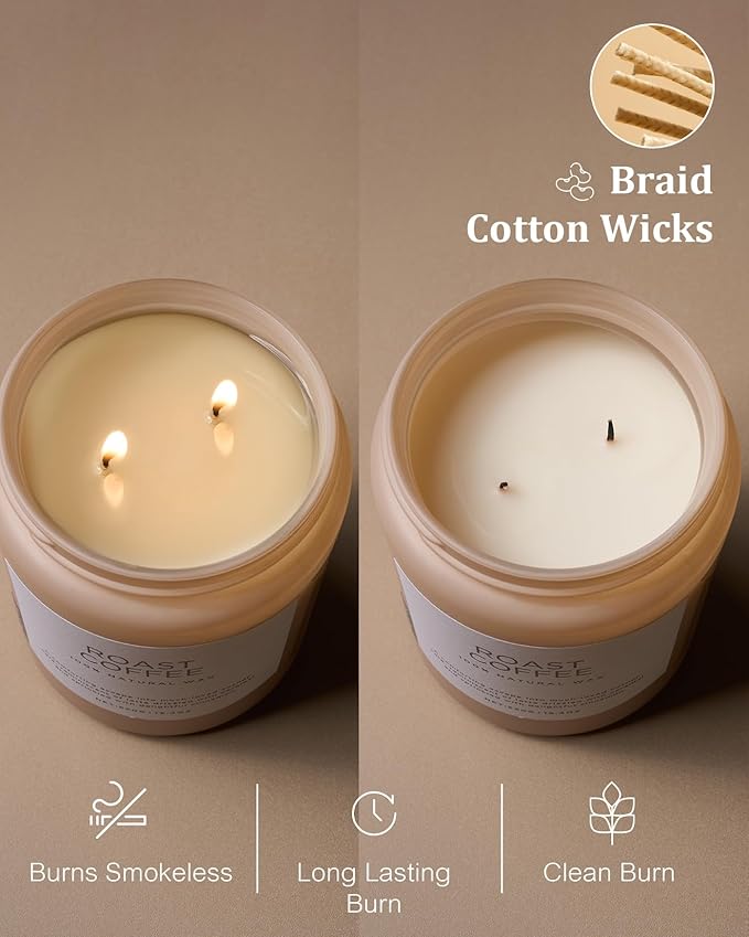 M&SENSE Coffee Candles Scented Strong, 2 Wick Jar Candle 19.4oz, 110 Hours Burning Time, Organic Natural Soy Wax Candle for Bedroom Kitchen Home Decor, Housewarming Gift for Men and Women