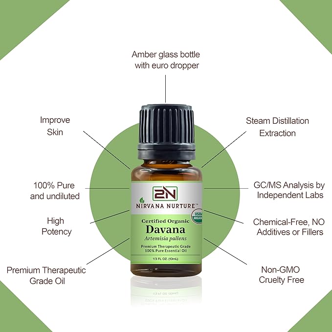 Davana Essential Oil USDA Certified Organic 100% Pure Premium Therapeutic Grade, Undiluted - Aromatherapy Diffuser for Calm and Relaxation, Skin Care, Hair Care