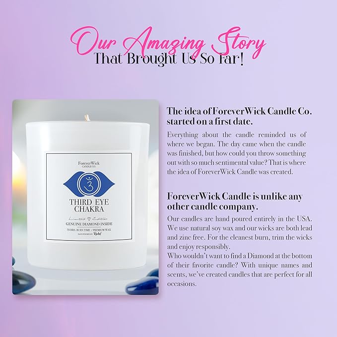 Foreverwick Third Eye Chakra Candle | Aromatherapy Candle | Soy Wax Natural Candles | Lapis Lazuli Crystals Candle | Jasmine Aroma Therapy Scented Candle | Zinc Free Wick Candle | 14 oz Organic Candle
