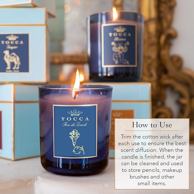 TOCCA Feu de Touch 10oz Candle - Gardenia & Pomegranate Scented, Hand Poured Soy-Wax Blend with 100% Cotton Wick, 60 Hour Burn Time