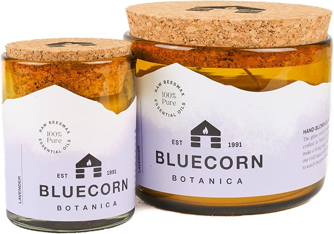 Bluecorn Beeswax Large 3-Wick Candle, 100% Pure Beeswax & Lavender Essential Oil, Amber Glass, Soy Free, Clean Burning Candle Wax, Long Lasting, Home Decor, American Made, 8 Oz, 1 Count