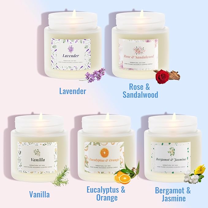 BlissfulOasis Scented Candles, Long-Lasting Candles for Home Scented, 5 Pack Candle Set, Candles for Women, Natural & Safe Ingredients, Candle Set for Birthday, Christmas, Festival