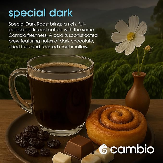 Cambio Roasters Premium Dark Roast Keurig Organic Coffee K Cups, Only Aluminum Keurig Coffee Pods with Organic Beans, More Flavor & Longer Lasting Freshness, Bold & Smooth Dark Roast Pods, 60 count