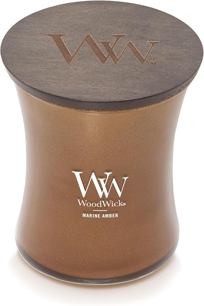 WoodWick Marine Amber Holiday Candle Gifts for Women and Men, 9.7 oz Precious Metals Collection with Crackling Wick