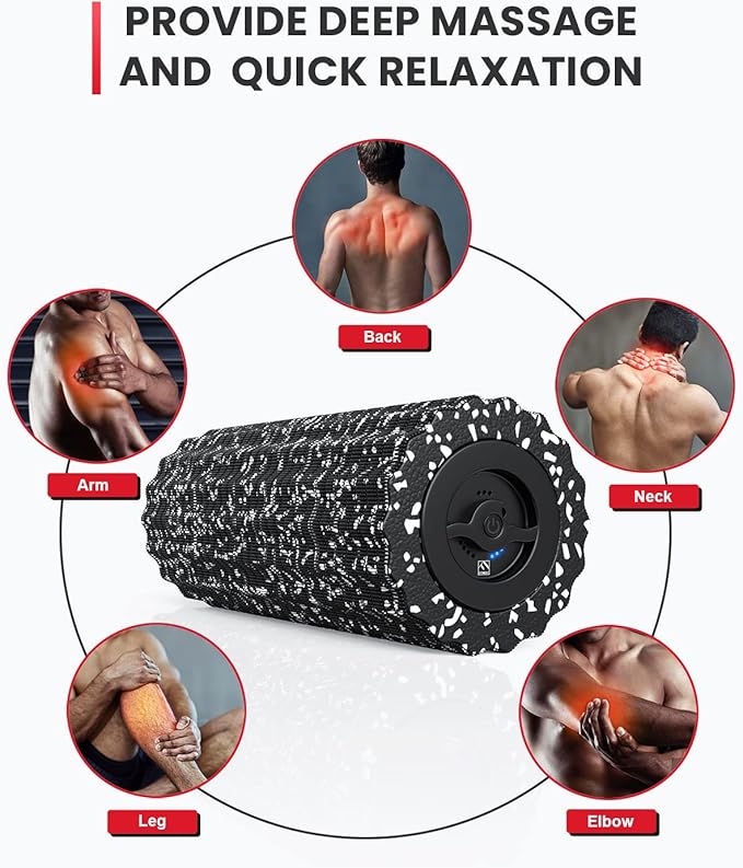 FITINDEX Vibrating Foam Roller for Muscle Deep Tissue, Back Pain Relief, Leg Foot Neck Massager, Exercise, Pilates, Muscle Recovery, Physical Therapy, 4-Speed, Rechargeable, Black