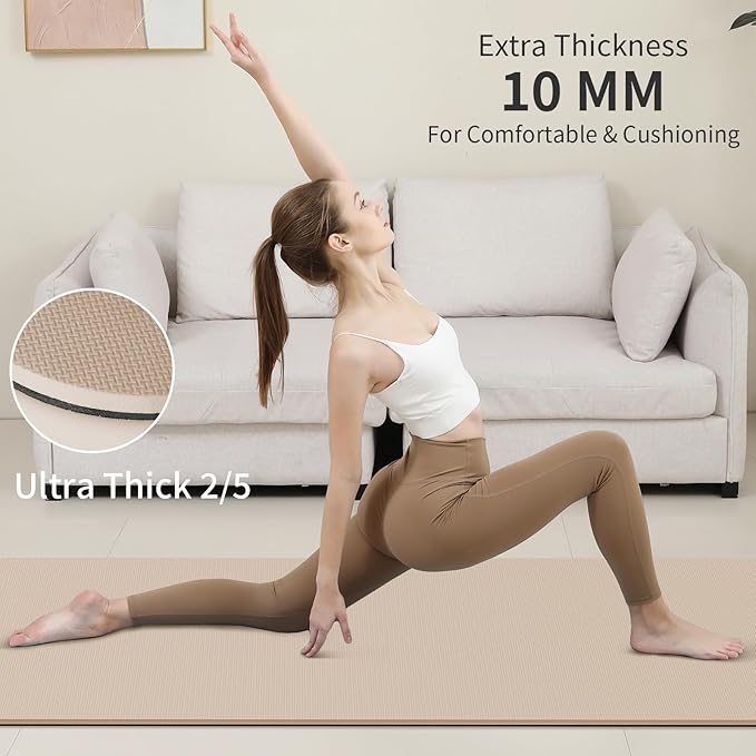 PAIDU Yoga Mat Non Slip Anti-tear,extra thick-2/5 inch（10MM）High Resiliency Professional POE Yoga Mats for Women Men Kids,72"x24"inch,Workout, Yoga, Pilates and Floor Exercise, with Carrier Strap