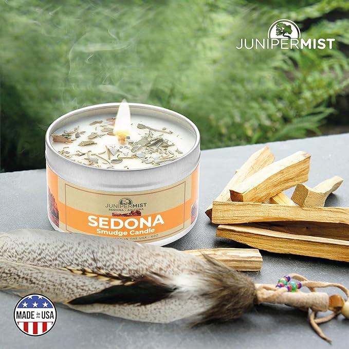 Sedona Smudge Candle (6oz) Awaken The Spirit – Energy Cleansing Candle for Meditation, Protection – Soy Wax with Sage, Cedar & Sweetgrass – Spiritual for Intention & Healing – Made in The USA