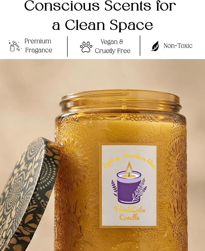 Organic Daisy Cedar Scented Candle - Non Toxic Soy Wax, Large, Aromatherapy Stress Relief, Meditation, Luxurt Room Decor, Christmas Holiday Gifts for Women Men, Long Lasting with 70H Burn Time (14oz)