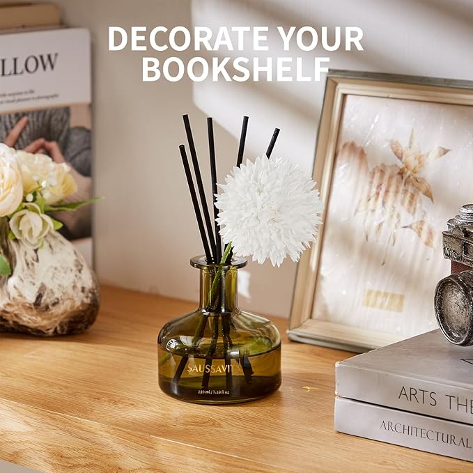 Flower Reed Diffusers Set, 7.10 oz Cedar Scented Diffuser with 7 Sticks, Long Lasting Home Fragrance for 120 Days, Perfect for Bathroom, Shelf Decor, Air Fresheners