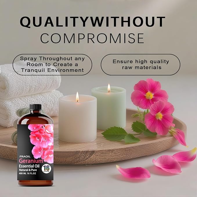 Geranium Essential Oil, Geranium Oil 16 Fl Oz 480 ML for Diffuser Humidifier Yoga Cleaning DIY Candle Soap Making Perfume Gift for Women Essential Oils