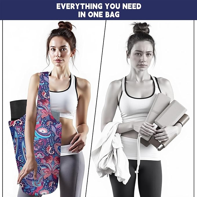 saniwu Yoga Mat Bag Carrier for Women with Side Large Pocket Durable Linen Workout Gym Travel Storage Pilates Mats