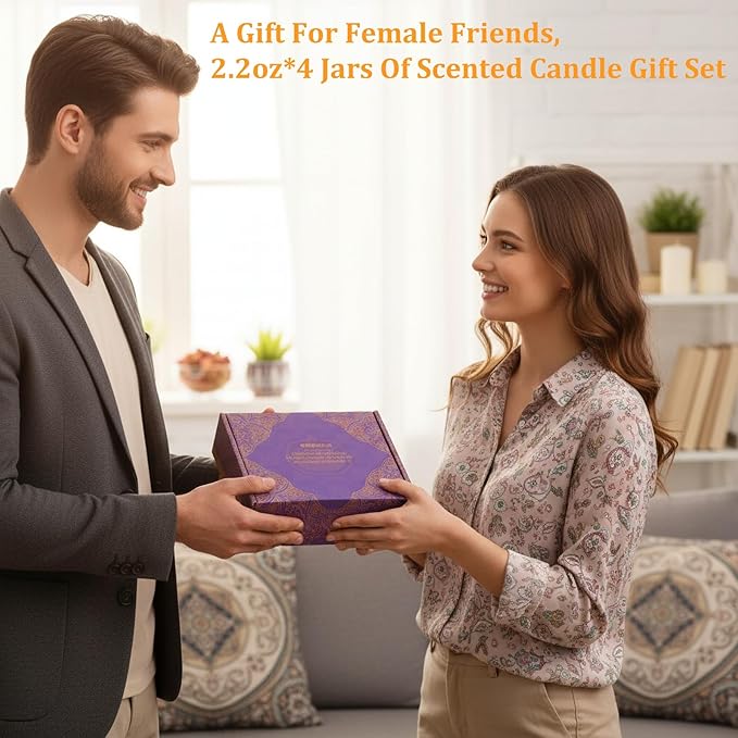 Aromatherapy Candle Gift Set – 4 Pack Soy Wax Candles, Lavender, Lemon, Vanilla & White Peach – Meditation Candle Set for Relaxation, Christmas Gifts, Home Décor & Travel，Gift Set Candles Women
