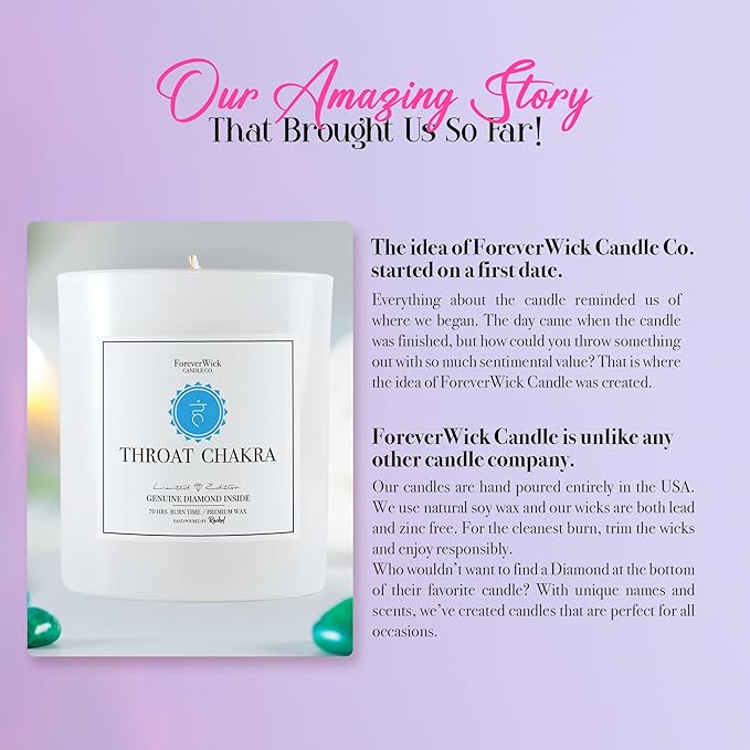 Foreverwick Throat Chakra Aromatherapy Soy Wax Natural Candle | Rock Quartz Crystals | Bergamont Aroma Therapy Scented | Zinc Free Wick | 14 oz Organic