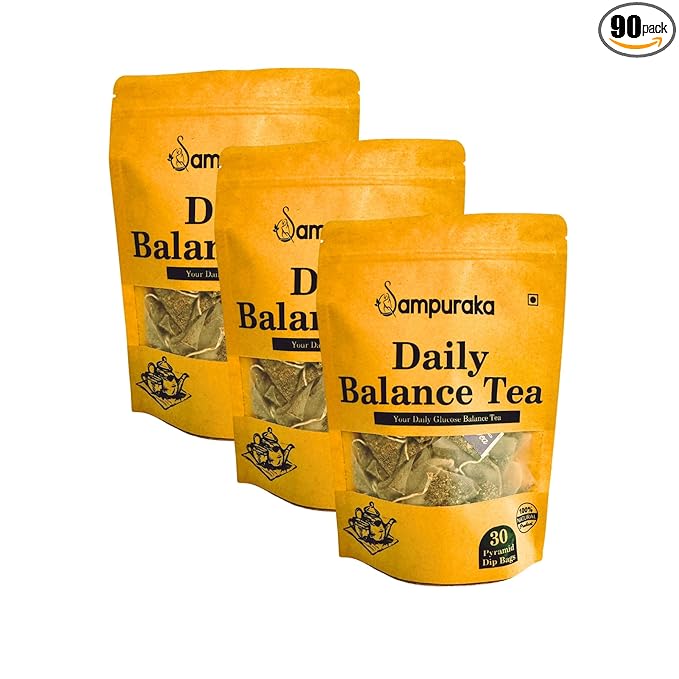 Daily Balance Tea - Natural Herbal Tea with Moringa, Gymnema, Jamun seeds, Cassia, Fenugreek, Guava leaves, Cinnamon - 30 Pyramid Tea Bags (3)