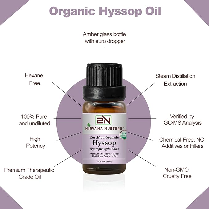 Hyssop Essential Oil USDA Certified Organic, 100% Pure Natural Premium Grade, Undiluted