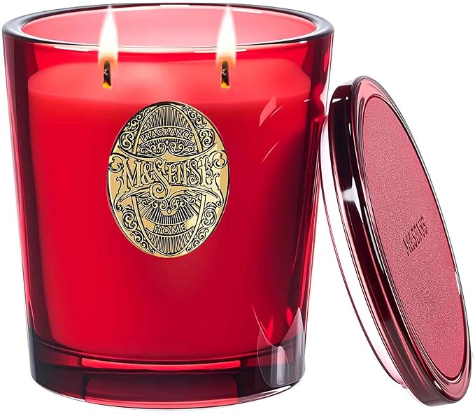 M&SENSE Large Two-Wick Soy Candle | Wild Rose & Red | 19.8 oz, 120H Burn Time | Luxury Scented Candle for Relaxation, Gifting, Home Décor | Ideal for Bedroom, Office, Party Ambiance