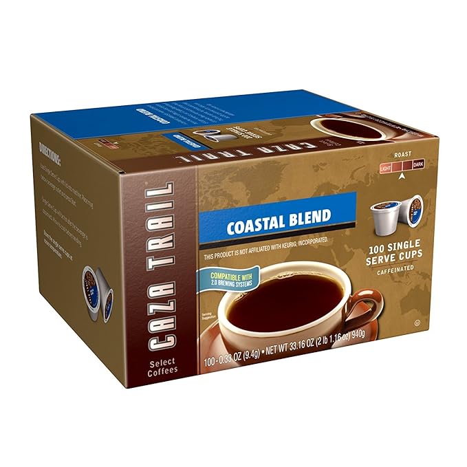 Caza Trail Coffee Pods, Coastal Blend, Single Serve (Pack of 100) (Packaging May Vary)