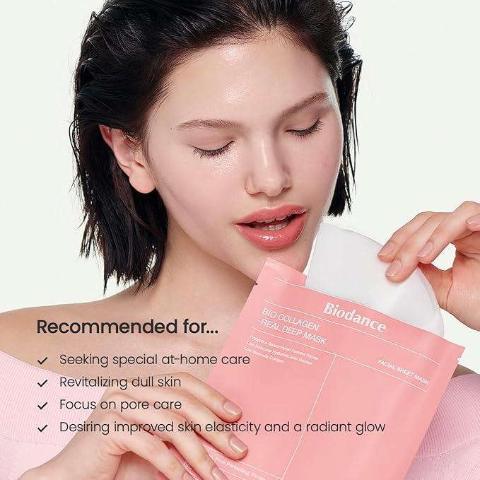 BIODANCE Bio-Collagen Real Deep Mask, Hydrating Overnight Hydrogel Mask, Pore Minimizing, Elasticity, Plumping Improvement, Korean Skin Care, Valentines Day Gifts for Her | 1.19oz(34g) x 4ea