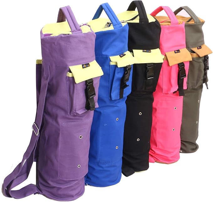 KNK Yoga Mat Bag Cotton Canvas Cover – Extra Large Yoga Tote with Adjustable Strap, Multi-Functional Pockets for Water Bottle, Towel, Blocks & Wallet – Durable Thick Canvas Mat Holder