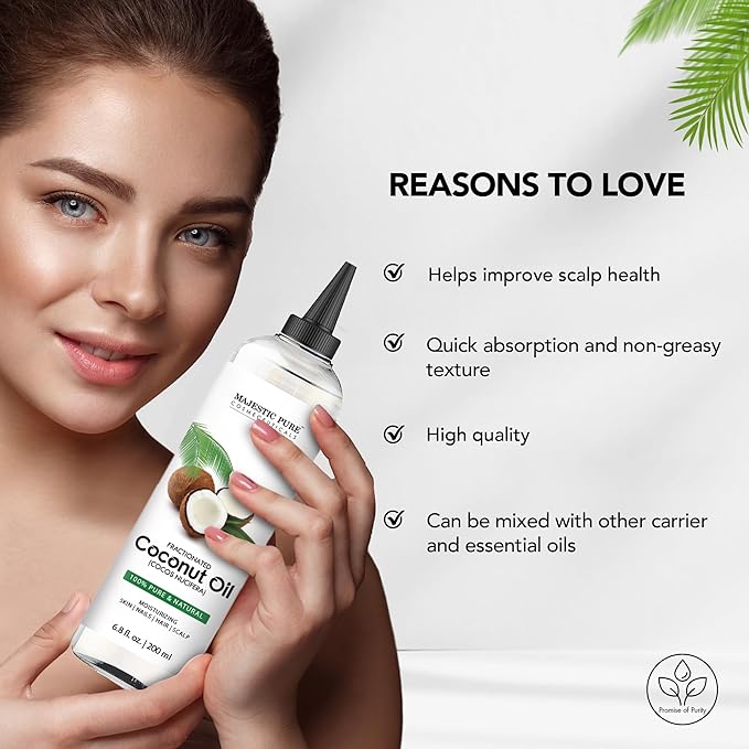 Majestic Pure Fractionated Coconut Oil - Relaxing Massage Oil, Liquid Carrier Oil for Diluting Essential Oils - Skin, Lip, Body & Hair Oil Moisturizer & Softener - 6.8 fl oz