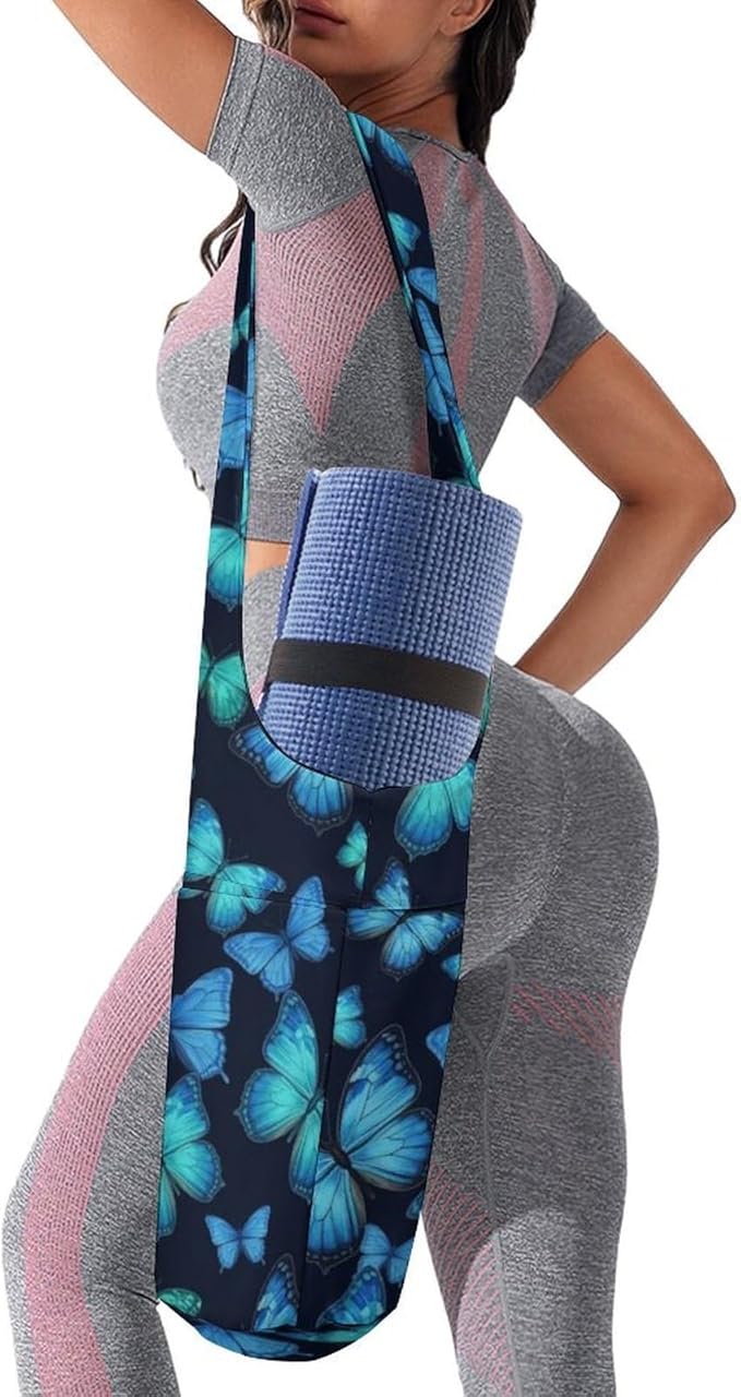 Meaudiwes Large Yoga Mat Bag with Long Strap for Women Yoga Accessories Sports Storage Bags Exercise Mats Tote Sling Carrier Bag