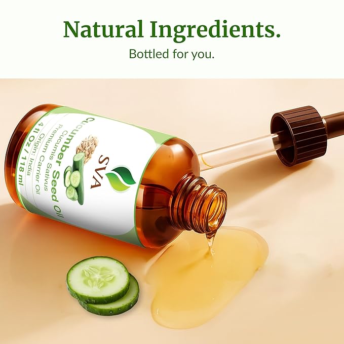 SVA Cucumber Seed Oil - 4 Fl Oz – 100% Natural Cold Pressed Cucumber Oil - for Face, Skin Care, Hair Care, Scalp Massage & Body Massage – Carrier Oil with Dropper