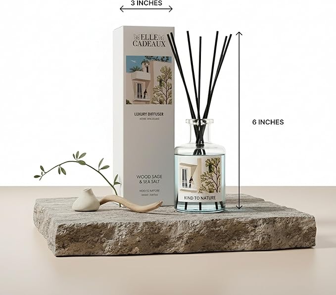 Wood Sage & Sea Salt Oil Reed Diffuser | Long Lasting Home Fragrance Essential Oils | Reed Diffusers for Home, Room, & Bathroom | Housewarming Gift | 6oz