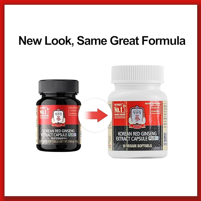 JUNG KWAN JANG Korean Red Ginseng Extract Capsules Plus | All-in-1 Focus Pills for Men & Women | Natural Energy Supplements, Circulation, Immune Support | 30 Capsules