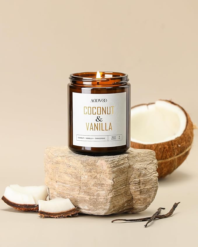AOOVOO Coconut Vanilla Candles - 18 oz Scented Candles, Aromatherapy Candle, Soy Candle for Home Scented