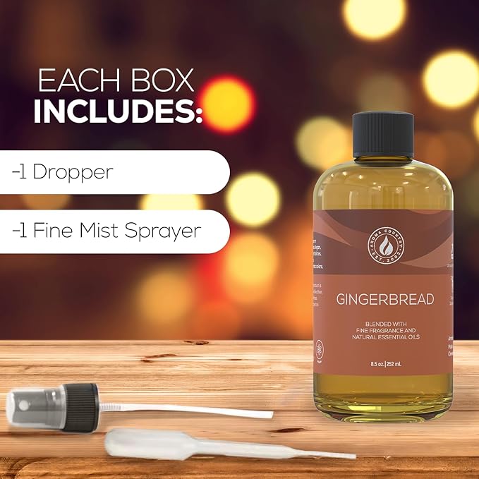 Aroma Country Gingerbread Diffuser Oil - Luxury Essential Oils for Diffuser Refill & Air Freshener Room Spray - Long-Lasting & Natural Home Fragrance, Gingerbread Scented Oil (8.5 Fl. oz)