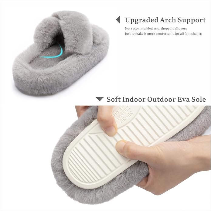 Chantomoo Women's Blue Memory Foam Faux Fur Lined Open Toe Slippers for Women - US 12