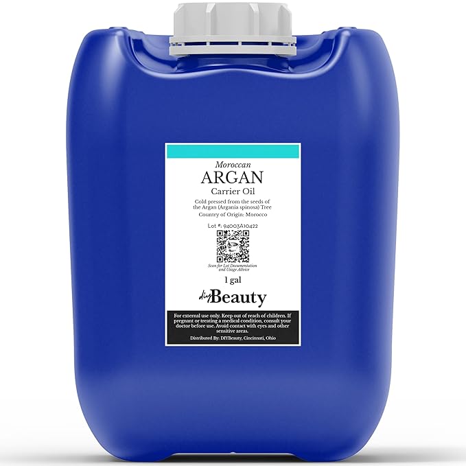 Bulk Argan Oil - Large 1 Gallon Jerrican - Natural, Cold Pressed, 100 Percent Pure Argan Oil for Homemade Hair, Face and Skin Products - Light Aceite de Argan Carrier Oil