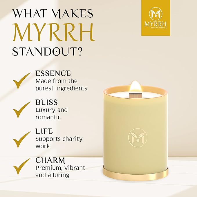 MyrrhUSA Arabian Jasmine Scented Candle – 15oz Natural Soy Wax with Crackling Wooden Wick & Essential Oil | 80 Hour Burn | Luxury Aromatherapy Candle for Relaxation, Home Décor, Living Room & Bathroom