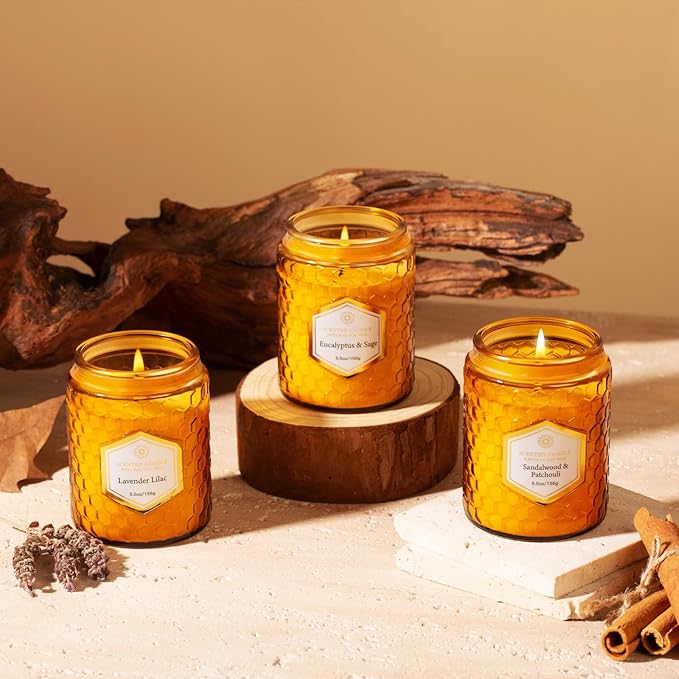 6 Pack Natural Soy Wax Jar Candles for Home, Scented Aromatherapy Gift Set for Women, 33 oz 240 Hour Long Lasting, for Birthday, Valentine's Day, Amber