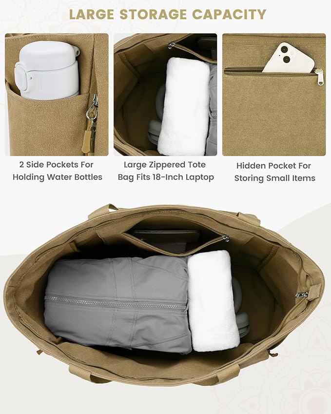 Gonex Yoga Mat Bag, Large Tote Bag with Multi Pockets for Women Men, Canvas Mat Carrier, Full Zipper Easy Access for Pilates Gym Travel