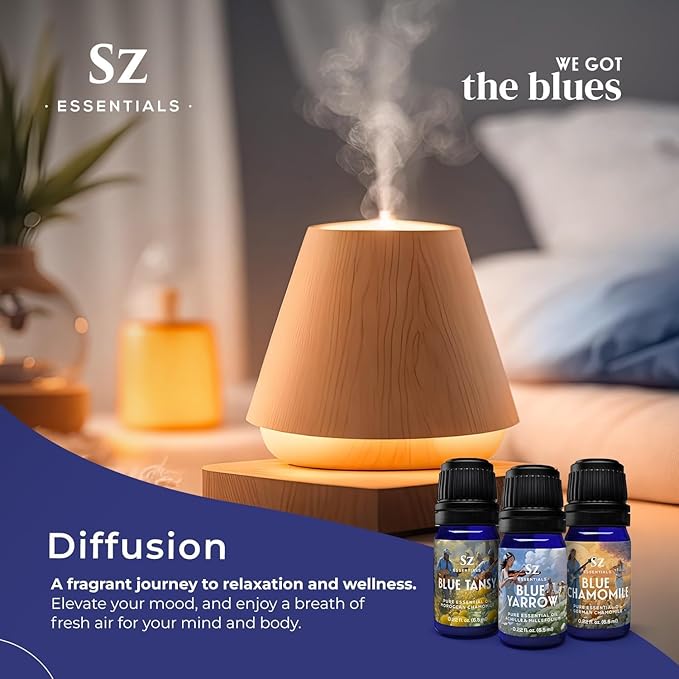– “We Got The Blues” Essential Oils Set – Blue Tansy, Yarrow & German Chamomile – 3 x 6.5ml Bottles – 100% Pure, Natural, Undiluted – Therapeutic Grade & Vegan
