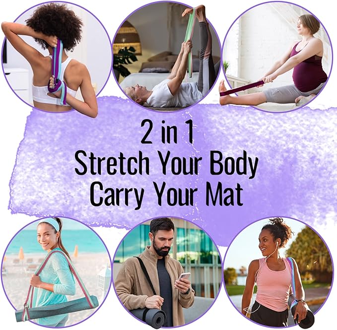 TECEUM Yoga Strap & Mat Strap – 2 IN 1 – Cotton – 6 ft 8 ft 10 ft (30+ colors) – Adjustable Non-Slip Belt for Yoga, Pilates, Stretching, Physical Therapy, Fitness & Home Workout – For Carrying Mats